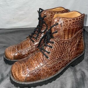 CityKickers Croc Embossed Leather Boots NWB Brown Men’s 8 | Streetwear Luxury